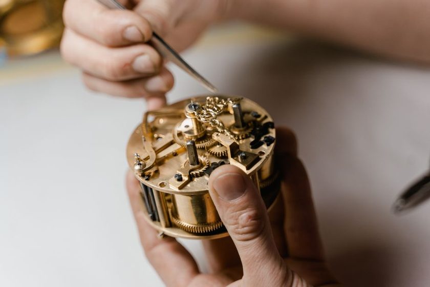Macro shot of a balance cock and regulator arm